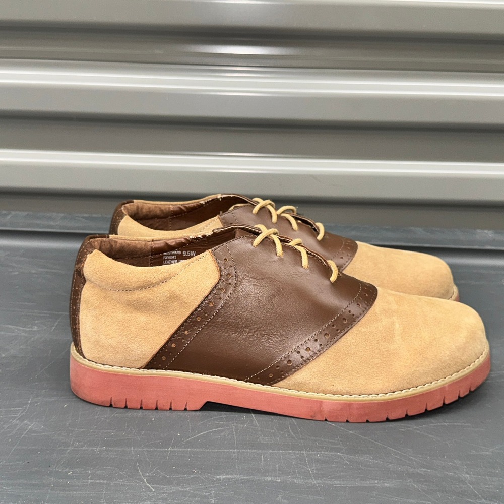 Academie Gear Westward Saddle Shoes Tan Brown Leather Suede Oxfords 9.5W FXY0313